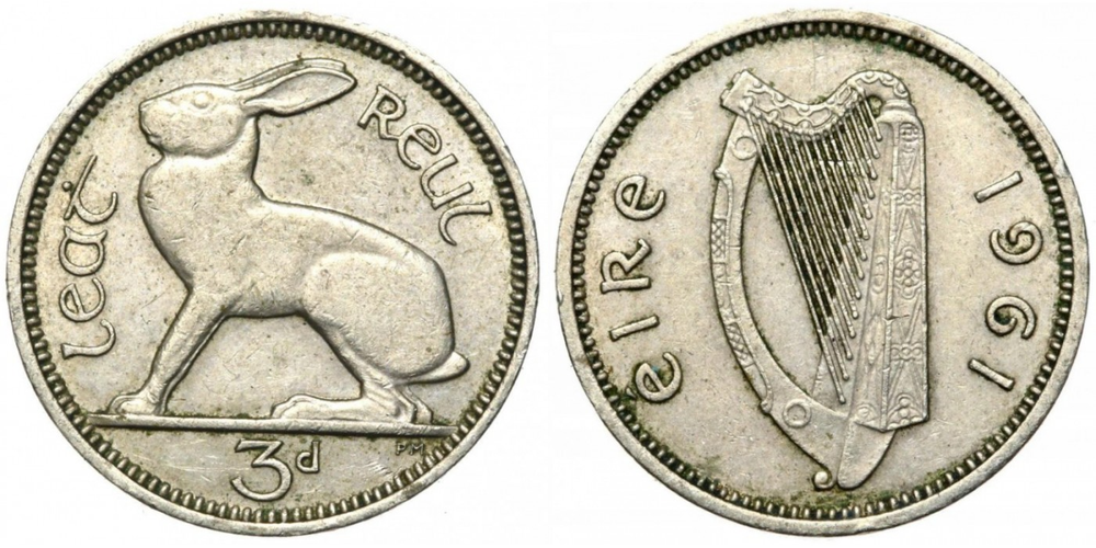 Ирландия 3 пенса, 1942 - 1968 Заяц XF