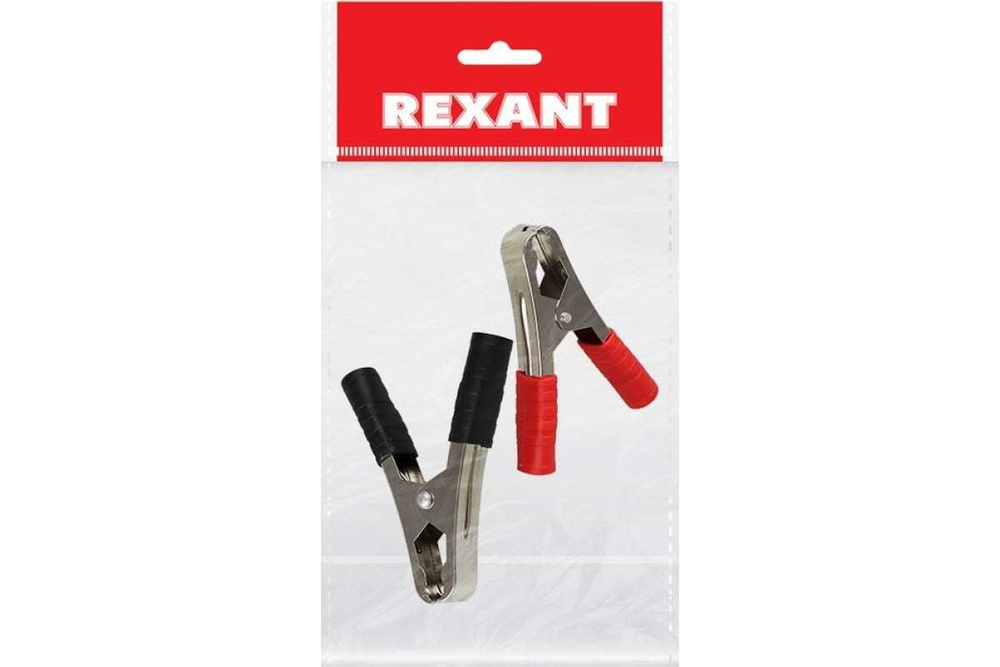 Зажим крокодил REXANT 100 А 105 мм черный и красный 50 шт 16-0019-1
