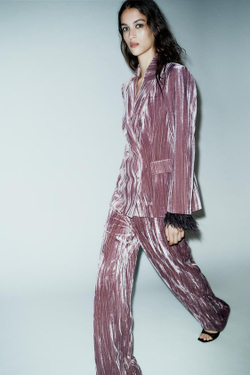 ZARA ШИРОКИЕ БРЮКИ ИЗ ВЕЛЬВЕТА, ЦВЕТ МАЛЬВЫ