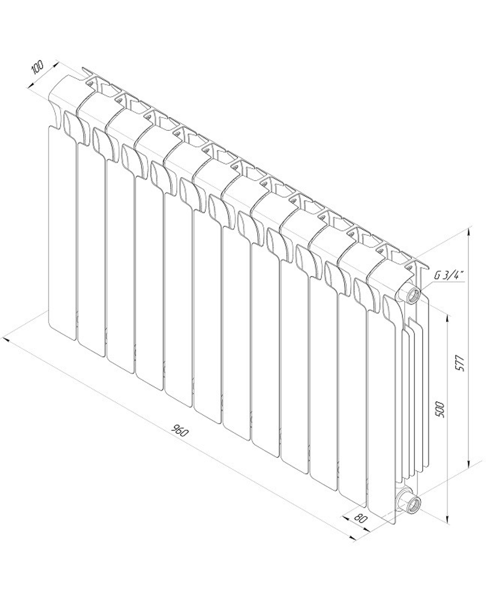 Радиатор биметаллический Rifar Monolit 500 RM50012K боковое подключение Капучино 12 секций