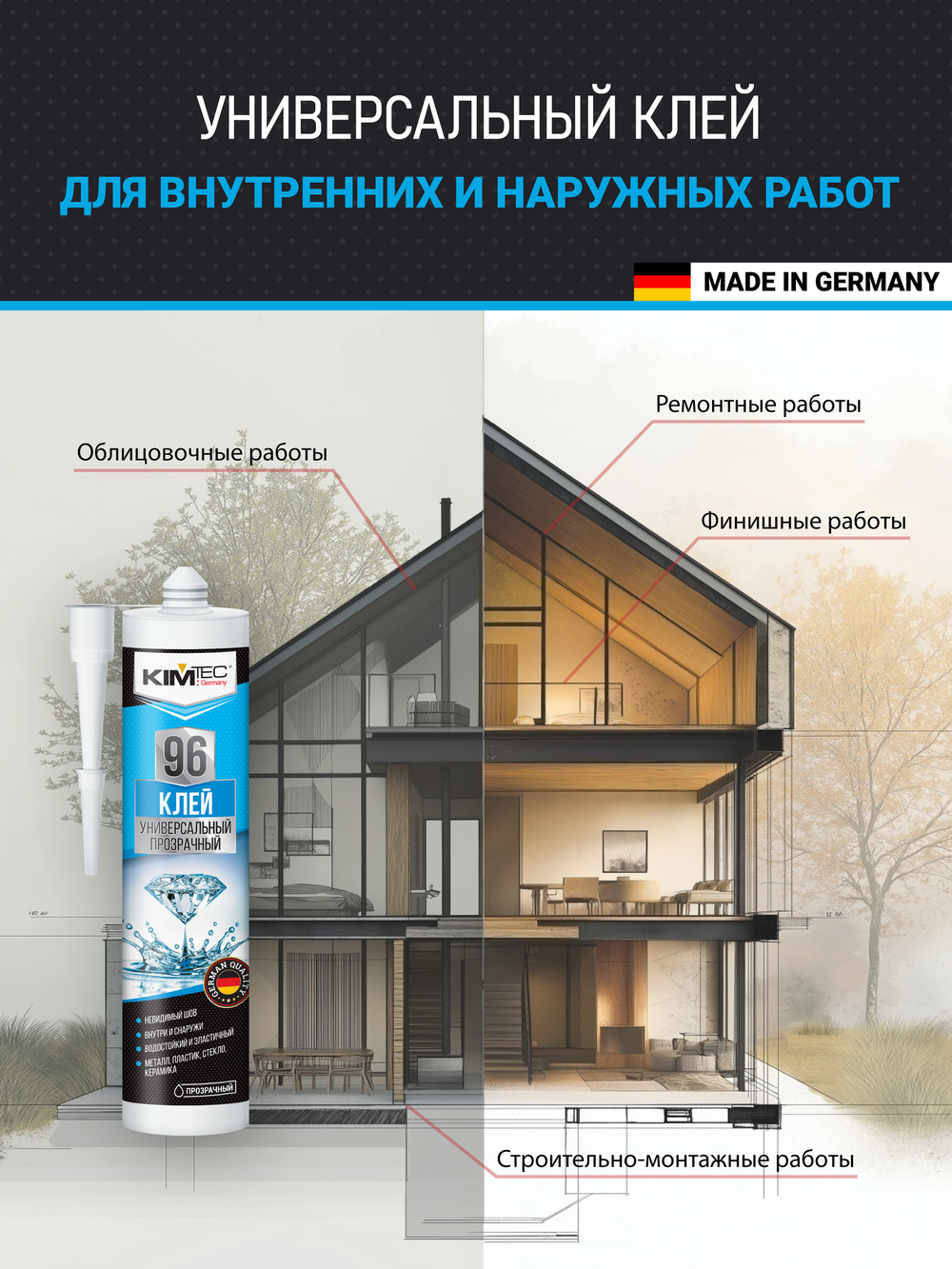 KIM TEC Клей жидкие гвозди 96 универсальный кристально-прозрачный, 280мл