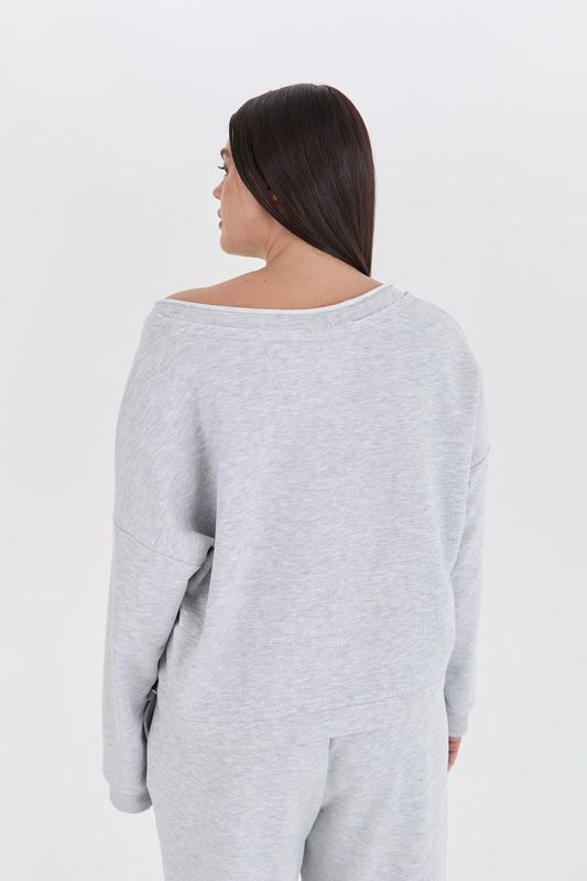 Свитшот из футера с V-образным вырезом, серый