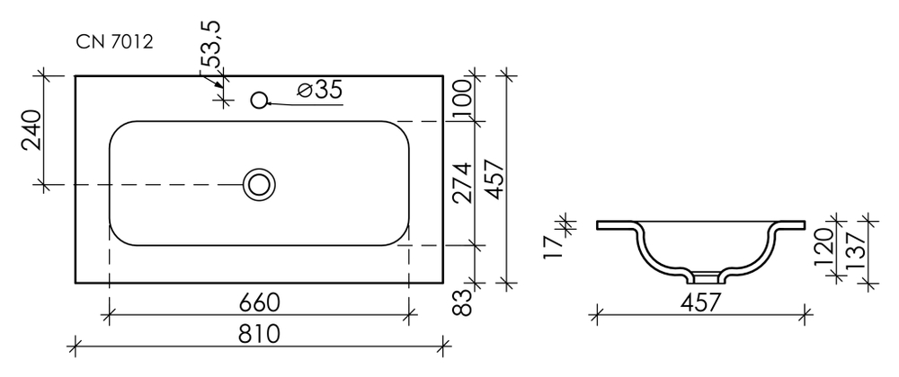 Умывальник накладной прямоугольный Element 810*457*137мм