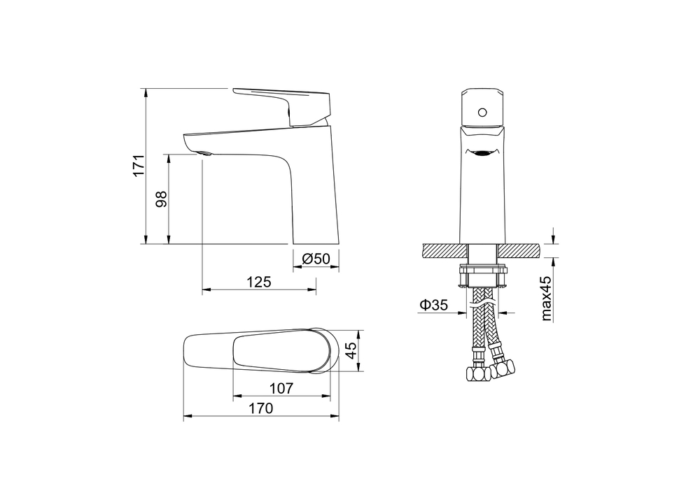 Смеситель для раковины 98, без донного клапана AQUATEK, матовый черный AQ1110MB БЕТТА