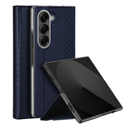 Чехол синего цвета для Samsung Galaxy Fold 7, премиальная искусственная кожа, поддержка беспроводной зарядки, Dux Ducis серия Bril Series Case (Magnetic Version)
