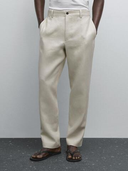 Massimo Dutti Брюки из 100% льна, светло-бежевый