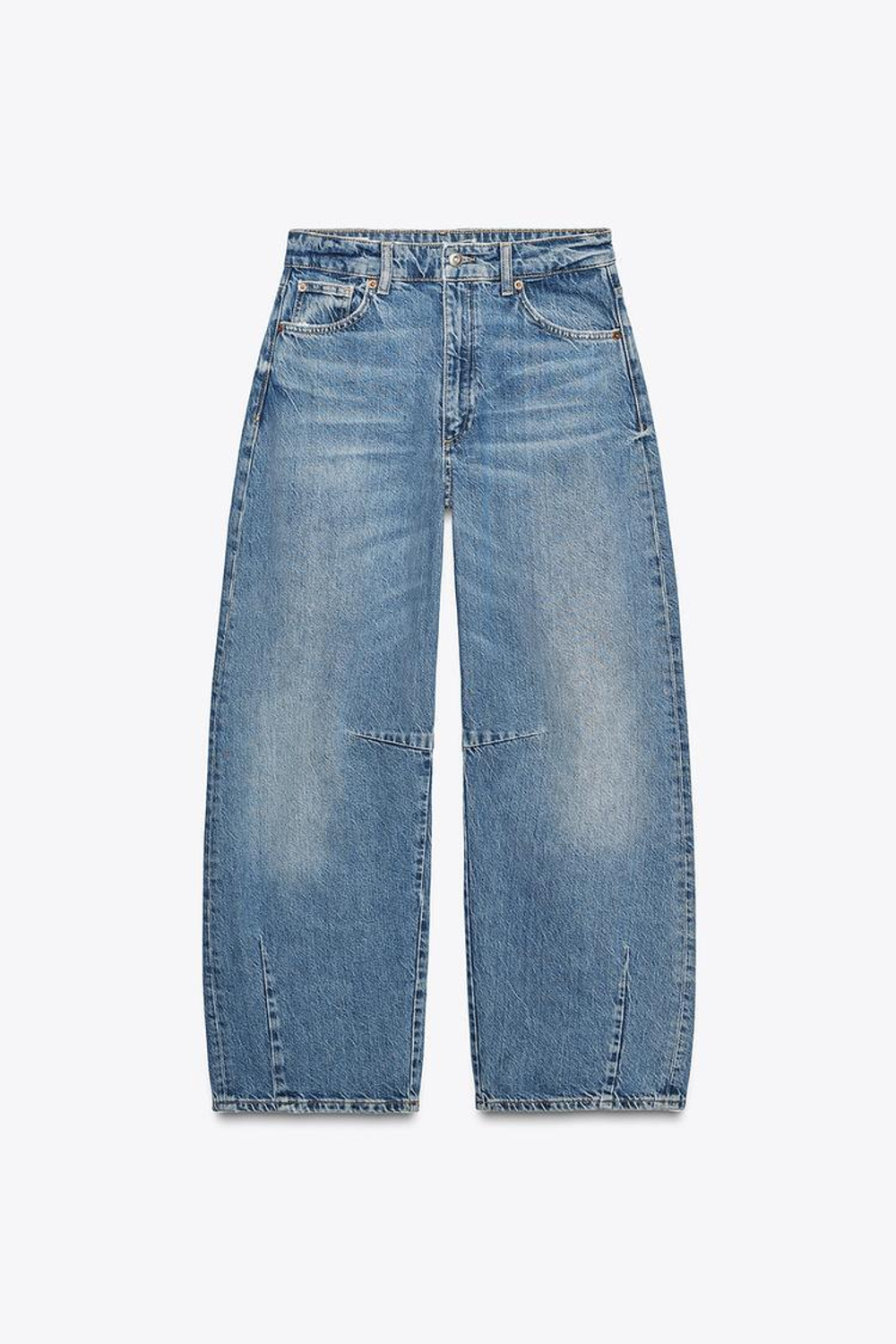 ZARA ДЖИНСЫ TRF BAGGY BALLOON СО СРЕДНЕЙ ПОСАДКОЙ, СЕРО-СИНИЙ