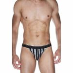 Мужские трусы тонги в черно-серебристую полоску La Blinque LB15536