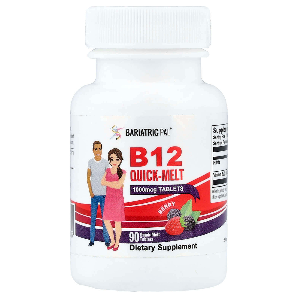 BariatricPal, B12 Quick Melt, с ягодным вкусом, 90 таблеток Quick Melt
