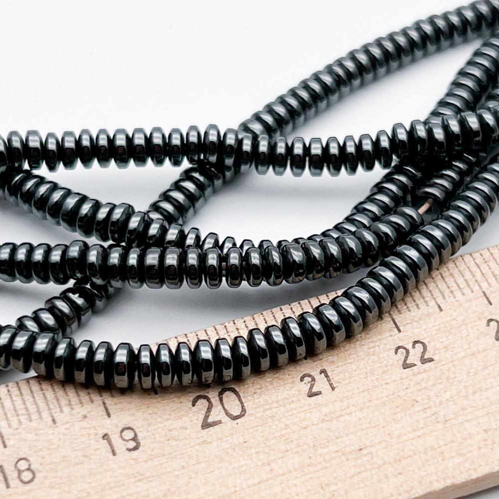 Гематит Рондель бусины (имитация), цвет черный, размер около 4*2 мм, цена за отрезок 19 см (1/2 нити)