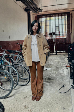 ZARA БРЮКИ FLARE ИЗ ИСКУССТВЕННОЙ КОЖИ, ТАБАЧНЫЙ