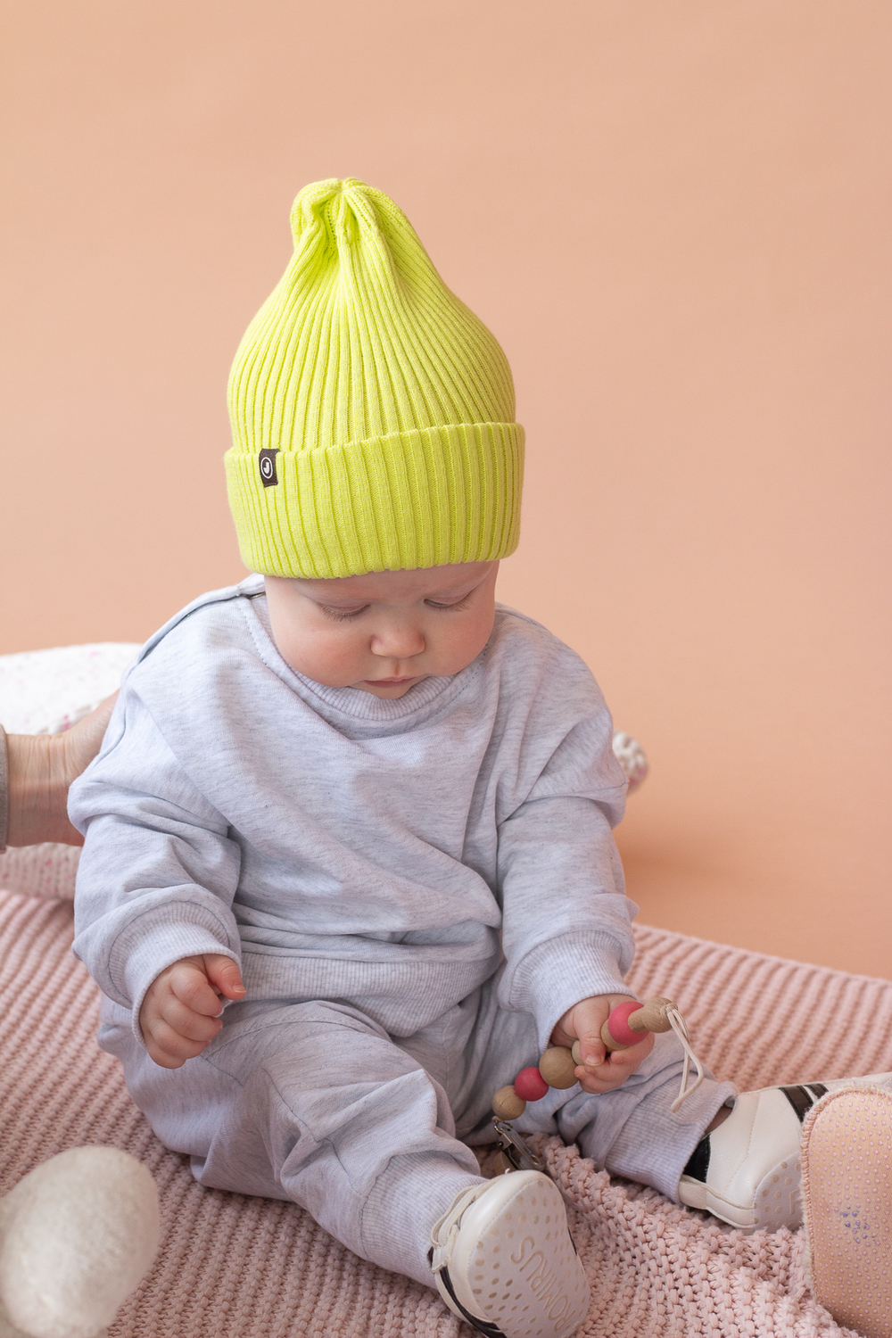 Шапка вязаная-резинка хлопковая КЭП(Сочный Лайм)
