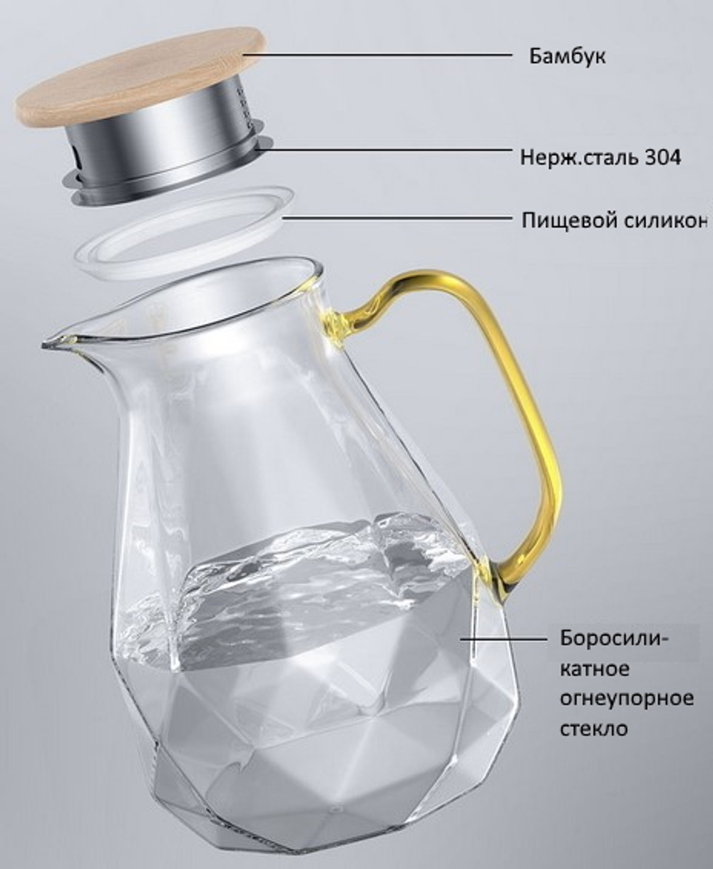 298035 Чайник "Кристалл" метал.крышка с ситом, 1600мл, стекло