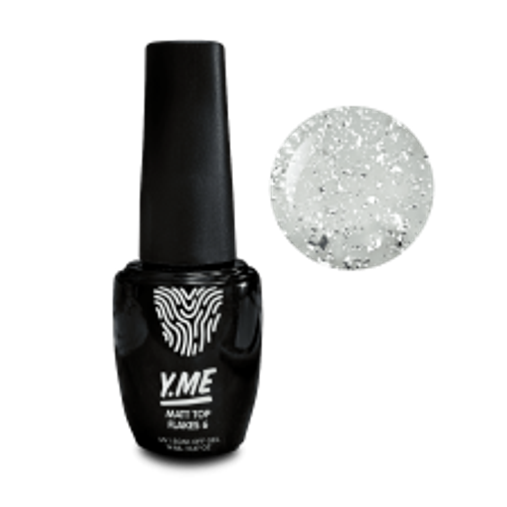 Y.me Top Flakes 06 (матовый, мелкие серебряные хлопья), 14 мл.