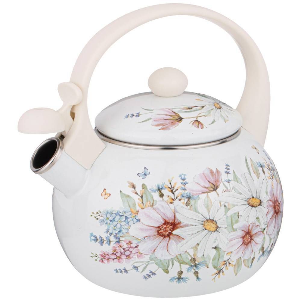 ЧАЙНИК AGNESS ЭМАЛИРОВАННЫЙ СО СВИСТКОМ, СЕРИЯ "ДВОРЦОВЫЙ ПАРК"2,2Л, ИНДУКЦИОННОЕ ДНО