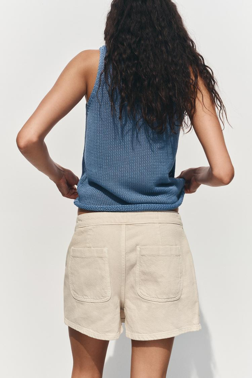 ZARA ТРИКОТАЖНЫЙ ТОП ИЗ 100% ХЛОПКА, СИНИЙ