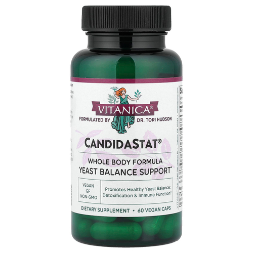 Vitanica, CandidaStat®, добавка для поддержки баланса дрожжей, 60 веганских капсул