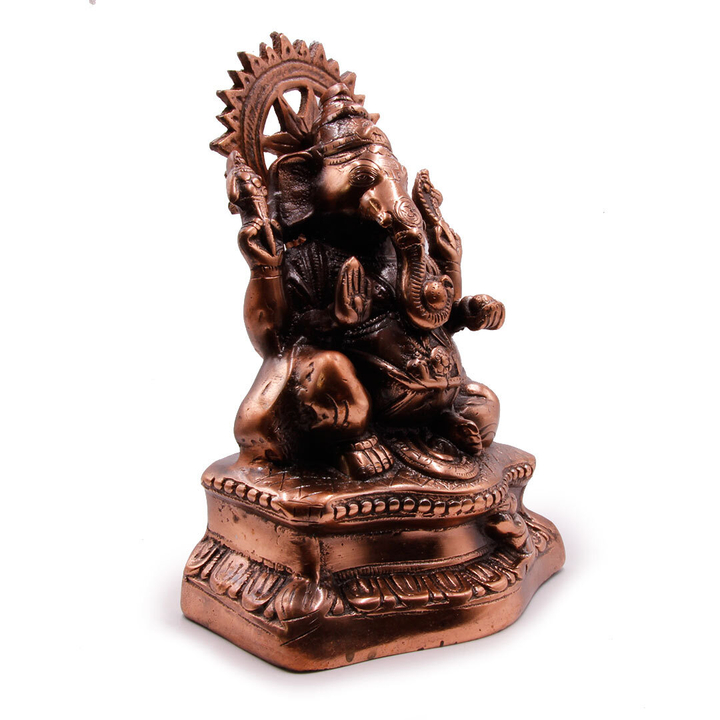 Статуэтка Ганеш на лотосе, Солнце металл силумин (Символ процветания через мудрость) 18,5x30 см