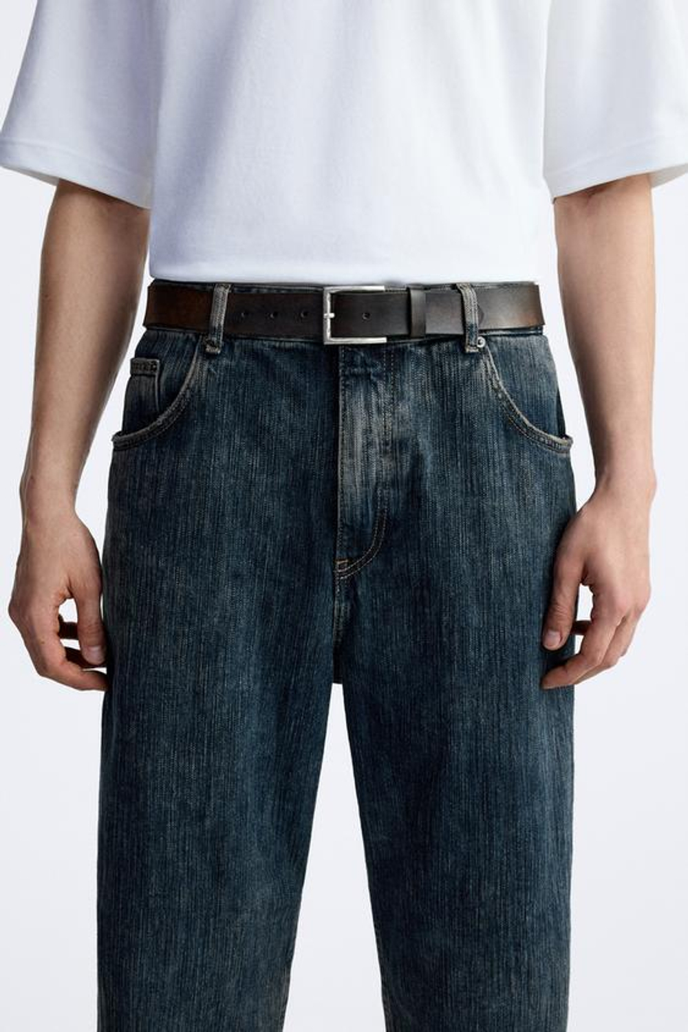 ZARA КОЖАНЫЙ РЕМЕНЬ В ВИНТАЖНОМ СТИЛЕ, КОРИЧНЕВЫЙ