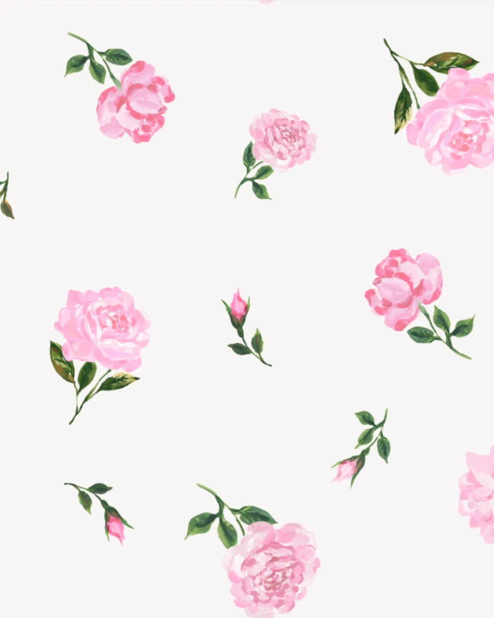 Jasmine, платье из атласа молочный со средними розовыми цветами