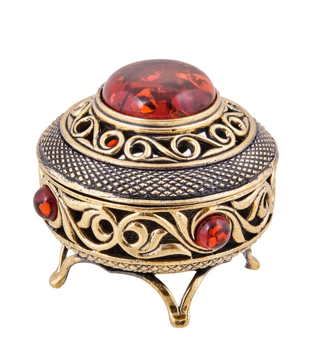Народные промыслы AM-3787 Шкатулка «Царская» (латунь, янтарь)
