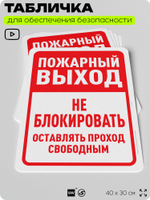 Табличка для обеспечения безопасности "Пожарный выход, не блокировать", для офиса, по охране труда для предприятия, организаций, 40х30 см, Silver Plane x Айдентика Технолоджи