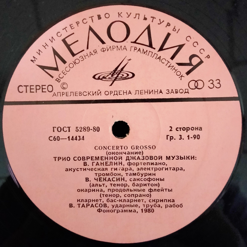 Трио Современной Джазовой Музыки (Ганелин, Чекасин, Тарасов) / Concerto Grosso (LP)