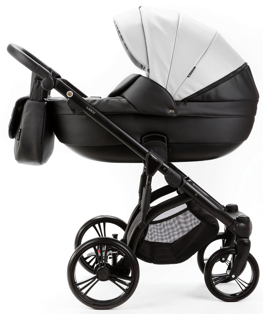 Детская коляска Adamex Lanti Deluxe 3 в 1 LN-SD01 (БЕЛ.КОЖА + ЧЕРН. КОЖА)
