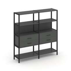 Shelf System Двухсекционный стеллаж четырехярусный с ящиками SN.STM-422 Антрацит/Металл Черный 1590*