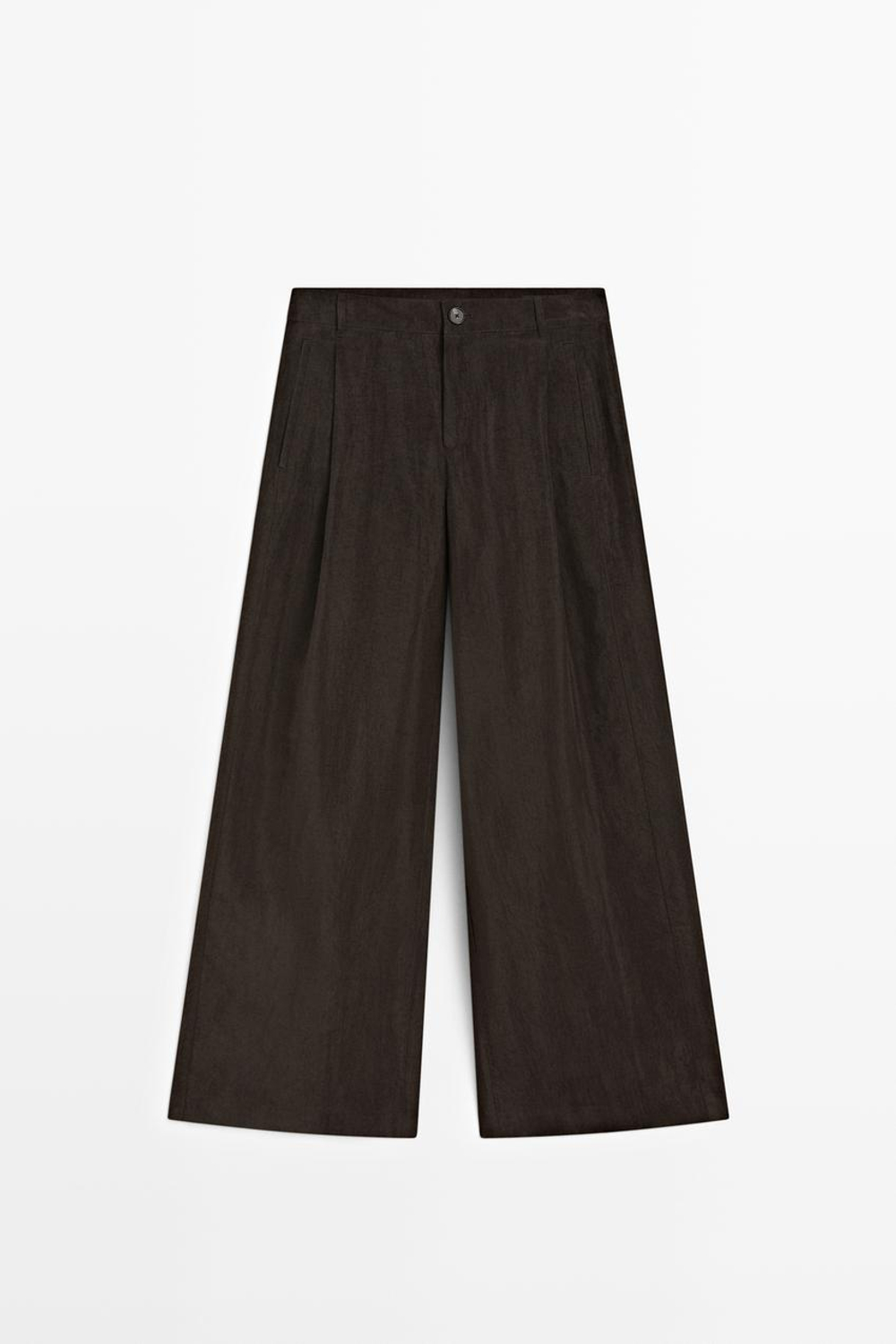 Massimo Dutti Широкие струящиеся брюки с вытачками, коричневый