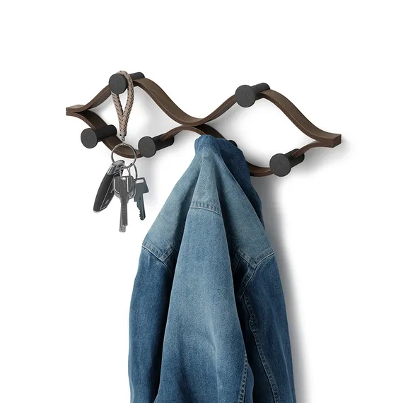 Вешалка настенная montage, 6 крючков, черный/орех
