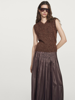 Massimo Dutti Юбка миди с защипами и вощеной отделкой, баклажанный