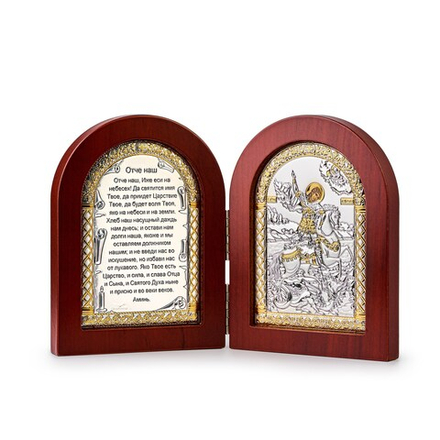 Складень, Георгий Победоносец, Молитва, икона арочная, красное дерево 140x200