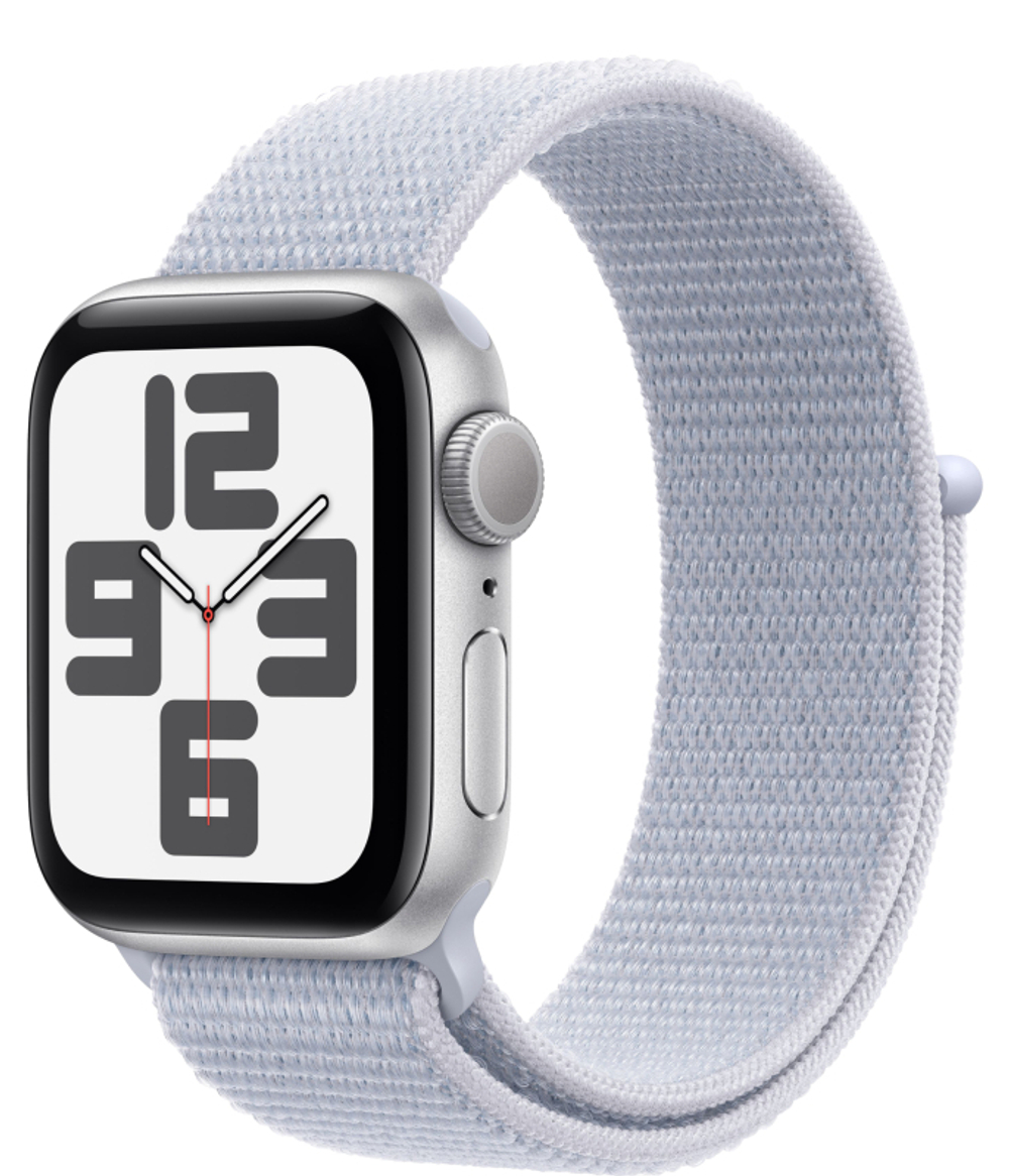 Apple Watch SE, 40 мм, алюминий Серебристого цвета, браслет Sport Loop Дымчато-голубого цвета (2024)