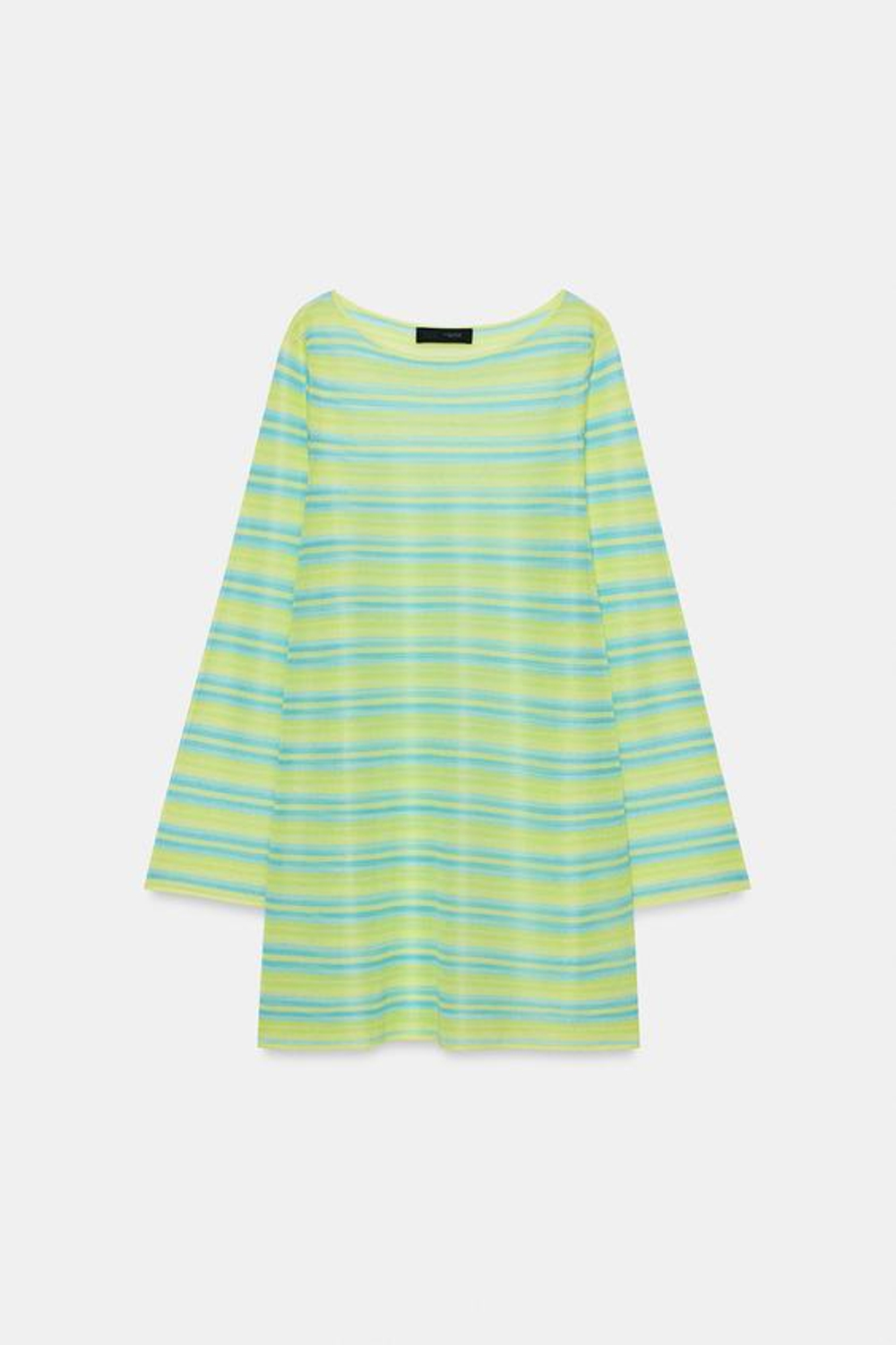 ZARA ТРИКОТАЖНОЕ МИНИ-ПЛАТЬЕ В ПОЛОСКУ, ЗЕЛЕНЫЙ