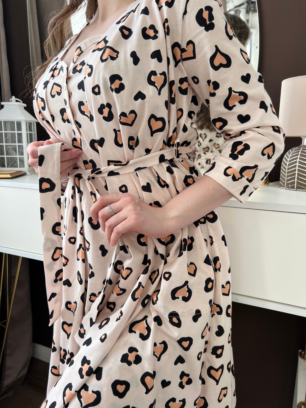 Комплект ночной халат+сорочка (9012051, бежевый леопард)