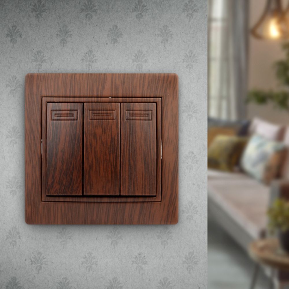 1-106-10 Intro Выключатель тройной, 10А-250В, IP20, СУ, Plano, венге | Intro Plano Венге