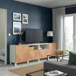 Тумба под ТВ с дверцами и ящиками - IKEA BESTÅ/BESTA/БЕСТО ИКЕА, 42х74х240 см, белый- светло-коричневый