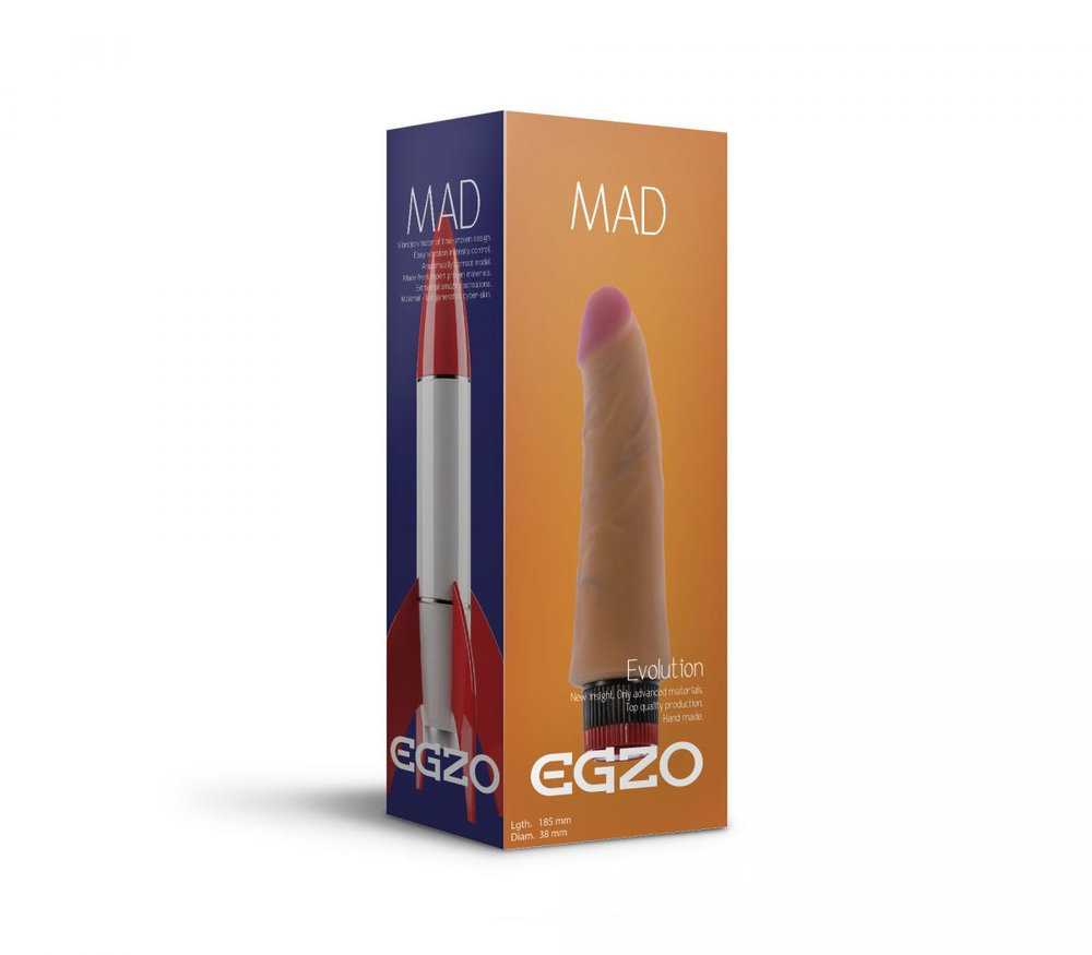 EGZO Mad Rocket 18,5 см – реалистичный мультискоростной вибратор из киберкожи без мошонки, телесный