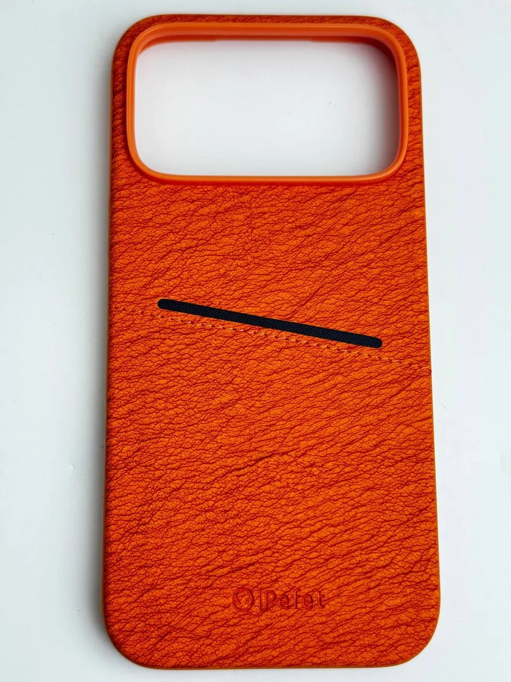 Накладка Apple iPhone 17 Pro оранжевый с бортиком вокруг камеры пластик+кожа с кардхолдером