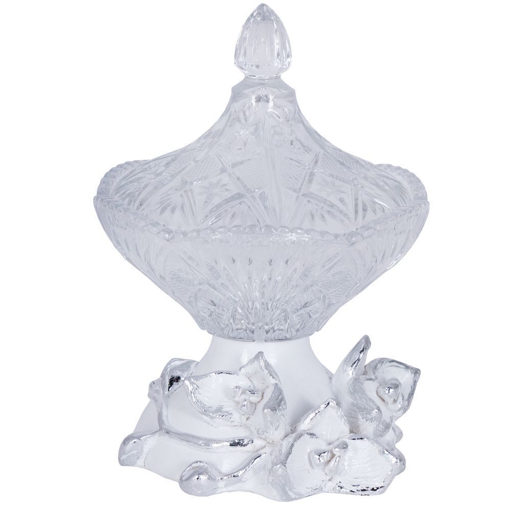 Сахарница стеклянная с крышкой Орхидея Лайм Белый