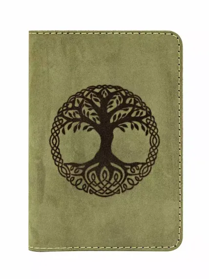 Фото обложка для паспорта Древо жизни светло зеленый нубук, вид с фасада.