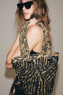 ZARA ПЛЕТЕНАЯ СУМКА-КОРЗИНА, РАЗНОЦВЕТНЫЙ