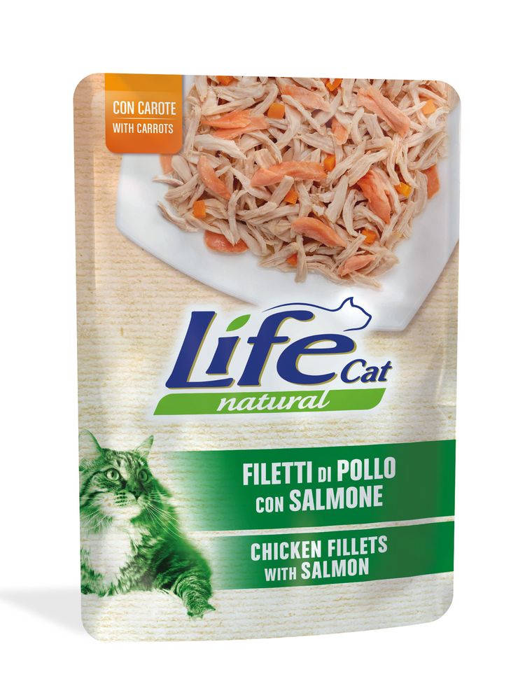 Lifecat chicken fillets with salmon пауч для кошек курица c лососем в желе 70 г