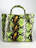 Женская желто-салатовая сумка из натуральной кожи с тиснением питон