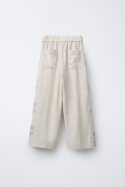 ZARA БРЮКИ ПРЯМОГО КРОЯ С ВЫШИВКОЙ, ПЕСОЧНЫЙ