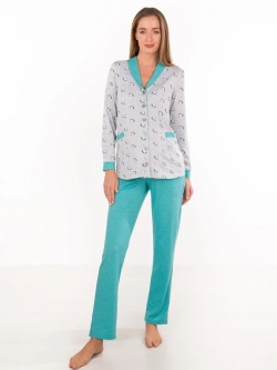 Пижама для беременных из хлопка: пиджак и брюки серый