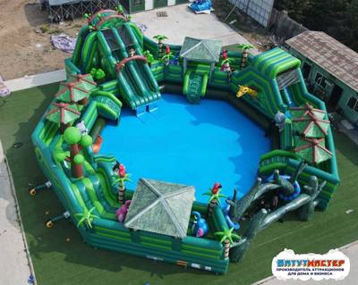 Большой надувной аквапарк с бассейном «Амазония», 30х30х7 м