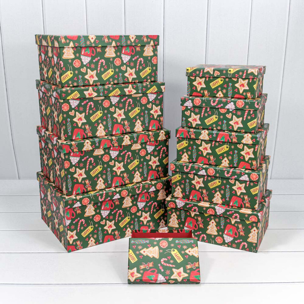 Коробка 34 х 26 х 15.3 см Набор 10 шт "Новый год" (Зеленый)