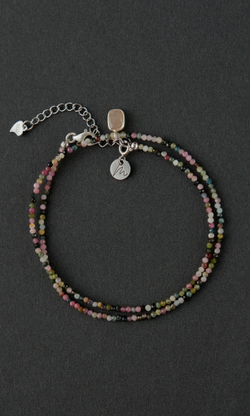 Чокер "Memo about Health" из цветного турмалина, с подвесом из солнечного камня 35 см